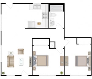 Floor plan of a two bedroom duplex at The Lakes Apartments, Moses Lake, WA