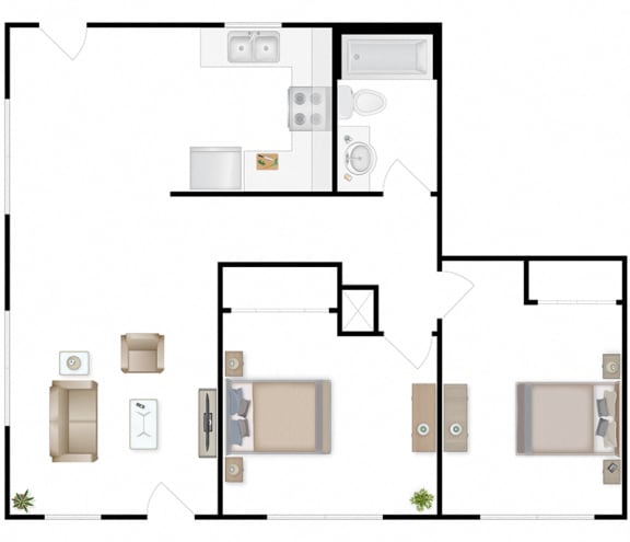 Floor Plan  Floor plan of a two bedroom duplex at The Lakes Apartments, Moses Lake, WA