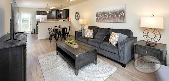 a living room with a couch and a coffee table