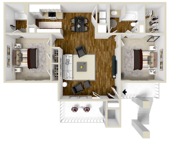Floor Plan  2x2 The Heritage | 1,161 Sq. Ft. at Highpointe Apartment Homes, Mississippi