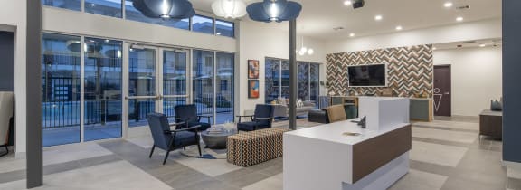 a kitchen and living room in a 555 waverly unit