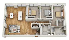 3Bed 2Bath C Floor Plan at Stella St. Paul Apartments, St. Paul, 55102