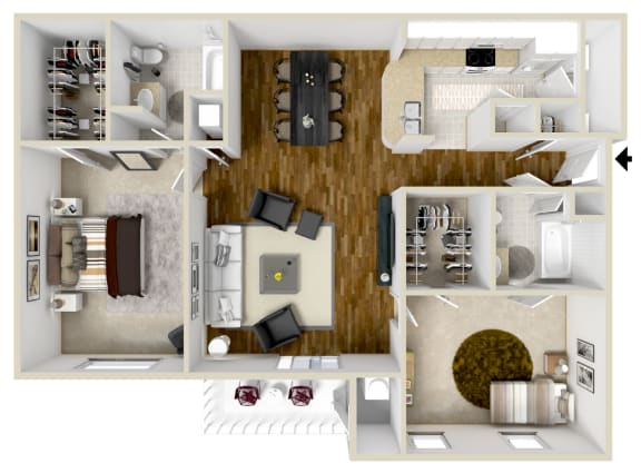 Two Bed, Two Bath Floorplan | 1,209 Sq. Ft. at Summit of Shreveport Apartments, Shreveport, LA
