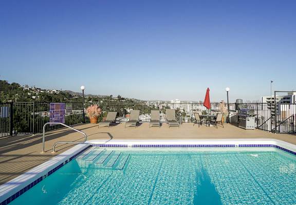 Extensive Resort Inspired Pool Deck at Hillside View, Los Angeles, California