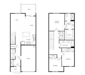 A floor plan of a Willow 3 BR 2.5 BA apartment with a living area, dining area, kitchen, bathroom, and two bedrooms.