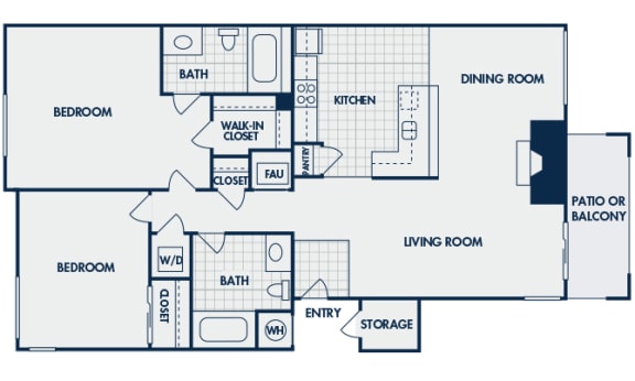 The Cascades Apartments - Diamond 2D floor plan - 2 bed 2 bath