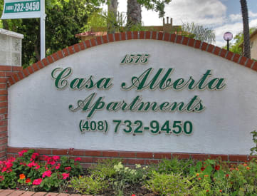 Welcoming Property Signage at Casa Alberta Apartments, Sunnyvale