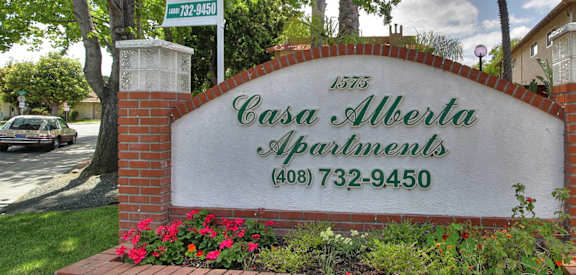Welcoming Property Signage at Casa Alberta Apartments, Sunnyvale