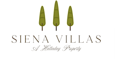 A logo for Siena Villas, a historic property, featuring three green palm trees.