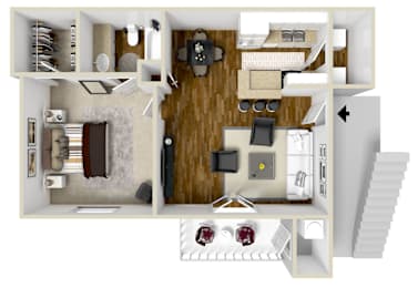 One Bed, One Bath Floorplan at The Colony Apartment Homes in Columbus, MS