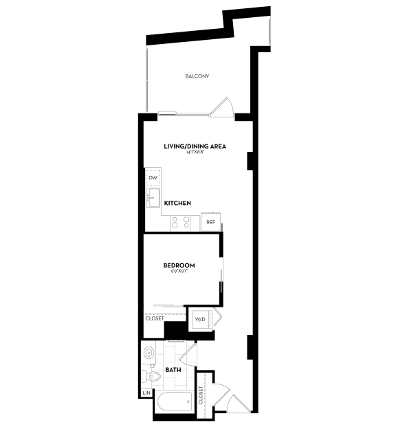 Junior 1 Bedroom, 1 Bathroom - 574 square feet