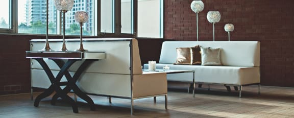 a living room with a couch and a table