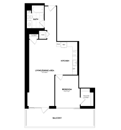 1 Bedroom, 1 Bathroom - 812 square feet