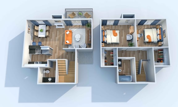 The Stella, Two Bedroom, One and a Half Bath Townhome - 1,038 SF
