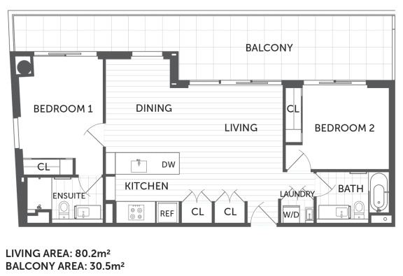 Floor Plan  2N - 2Bed 2 Bath - The Briscoe by Kinleaf
