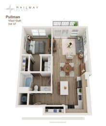 Pullman Floor Plan - 1 Bed/1 Bath