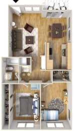 The Village at South Coast 2 Bedroom 1 Bathroom Apartment Floor Plan