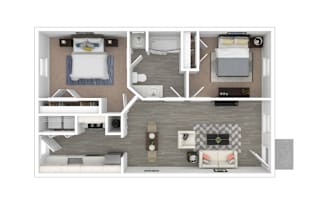 2 Bedroom 1 Bathroom Floor Plan at Bennett, Greenville, North Carolina