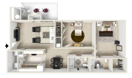 Two bedroom floor plan for rent | 1,100 Sq. Ft. at Laurelwood Apartment Homes in Laurel, MS