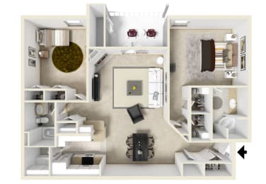 Two bedroom floor plan for rent | 1,376 Sq. Ft. at Parkwest Apartment Homes in Hattiesburg, MS