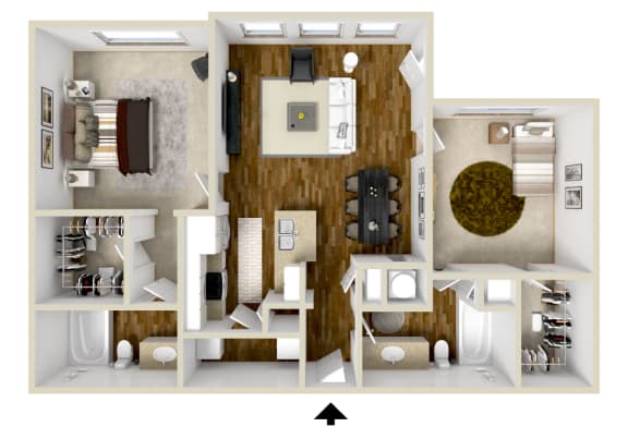 Floor Plan  2 Bed 2 Bath Floor Plan | 985 Sq. Ft. at Carlton Park Apartment Homes in Flowood, MS