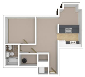 1 Bedroom, 1 Bathroom Floor Plan
