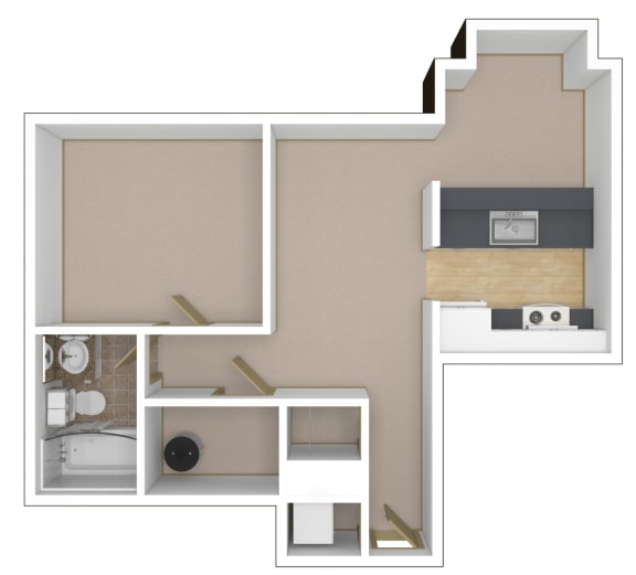 1 Bedroom, 1 Bathroom Floor Plan