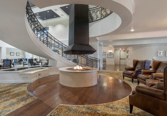 staircase and fireplace