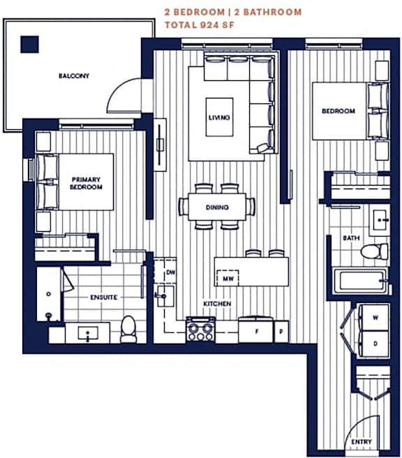 Garden Home 2 bed 2 bath 924sf