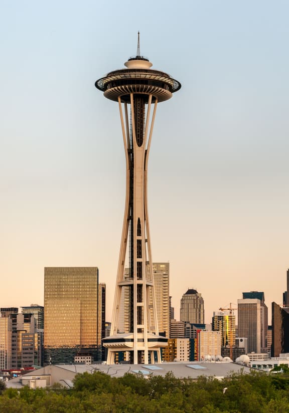 Seattle Space Needle and Seattle skyline at dusk