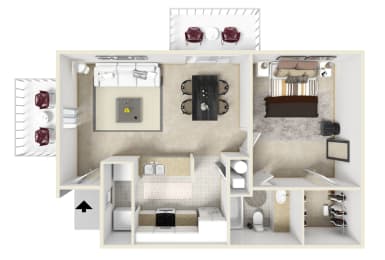 One bedroom floor plan for rent | 750 Sq. Ft. at Laurelwood Apartment Homes in Laurel, MS