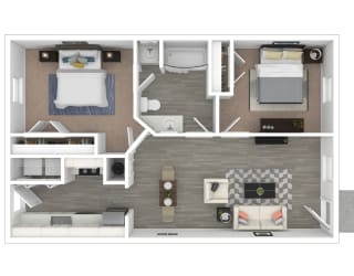2 Bedroom 1 Bath Floor Plan at Bennett, Greenville, 27858