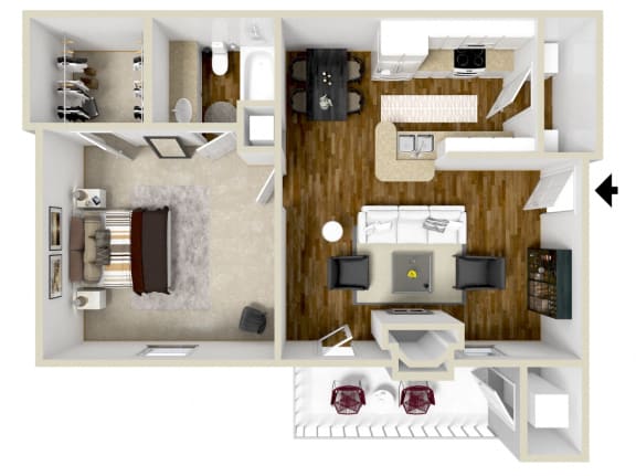 1 Bed 1 Bath Floor Plan | 761 Sq. Ft. at Reserve of Jackson Apartment Homes in Jackson, MS