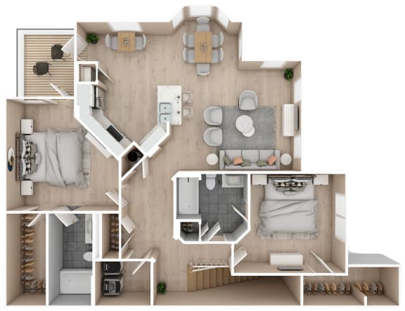 2 bedroom, 2 bathroom floor plan at Audubon Park Apartment Homes in Zachary, LA