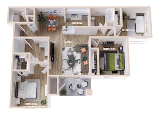 The Brookstone 1 Floor Plan at Alexander Ridge Apartments, Georgia, 30114