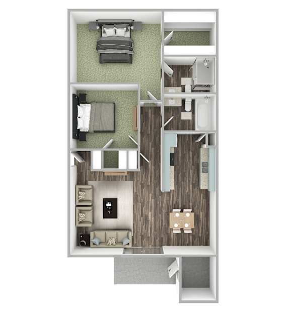 Floor Plan  A floor plan of a room with furniture and appliances.