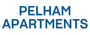 the word pelham apartments in blue text on a black background