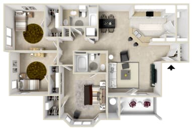 Three bedroom floor plan for rent | 1,396 Sq. Ft. at Charleston Apartment Homes, Mobile, Alabama