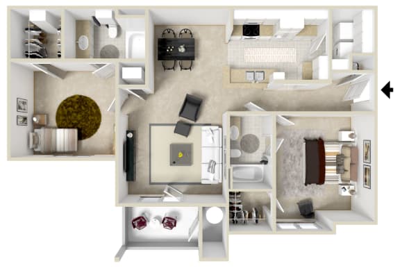 Two bedroom floor plan for rent | 1,128 Sq. Ft. at Charleston Apartment Homes, Mobile, 36695