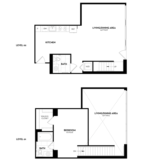 1 bed 1 and 1/2 Bath - 977sq feet