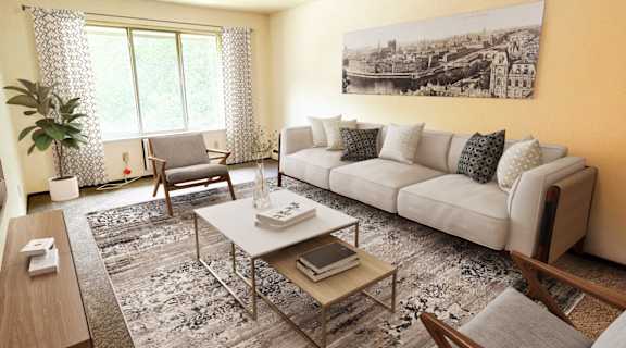 Living room at Sycamore Apartments in Holt, MI 