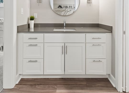 Framed Vanity Mirrors at Lakes of Carmel Apartments, Indiana