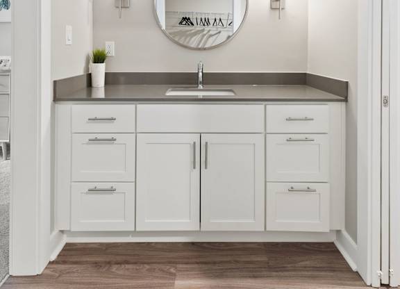 Framed Vanity Mirrors at Lakes of Carmel Apartments, Indiana