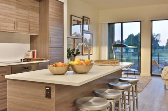 Apartments in Scottsdale AZ-Dusk Scottsdale Modern Kitchen with a Spacious Island and Plenty of Cabinet Space