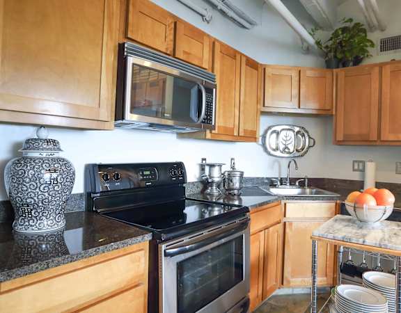 Kitchen with stainless steel appliances