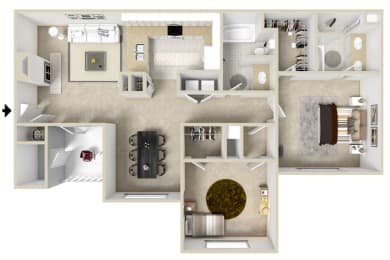 Two bedroom floor plan | 1,253 Sq. Ft.  at Quail Ridge Apartment Homes, Bartlett