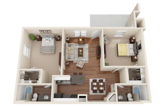 this is a 3d floor plan of a 824 square foot 1 bedroom apartment at the