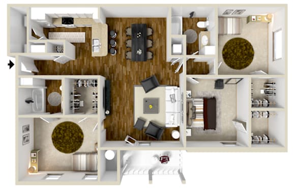 Three Bedroom and Two Bathroom Floor Plan | 1,365 Sq. Ft. at Bridgewater Apartment Homes, Brandon