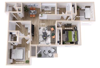 The Bradshaw 3 Floor Plan at Alexander Ridge Apartments, Georgia