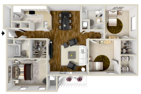 Floor Plan  Three Bed, Two Bath Floorplan | 1,365 Sq. Ft. at Summit of Shreveport Apartments, Shreveport, 71105